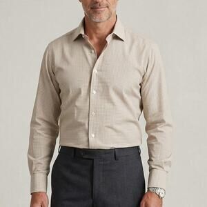 Turnbull & Asser Cotton Tan micro check Dress shirt size 16 1/2